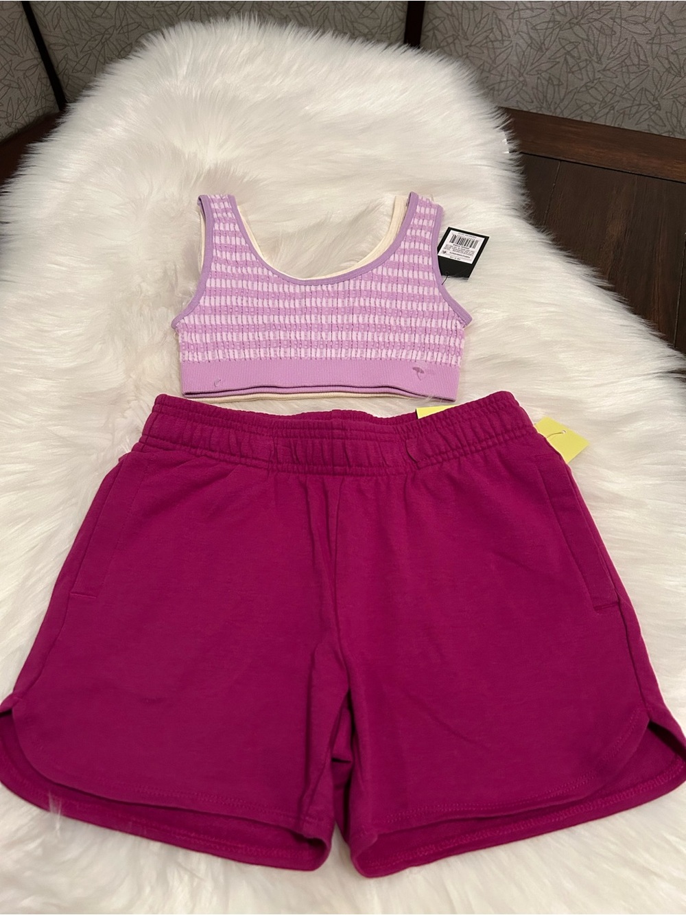 all in motion Magenta Knit Girls' Shorts M with 2 pcs seamless bra Sz S bundle